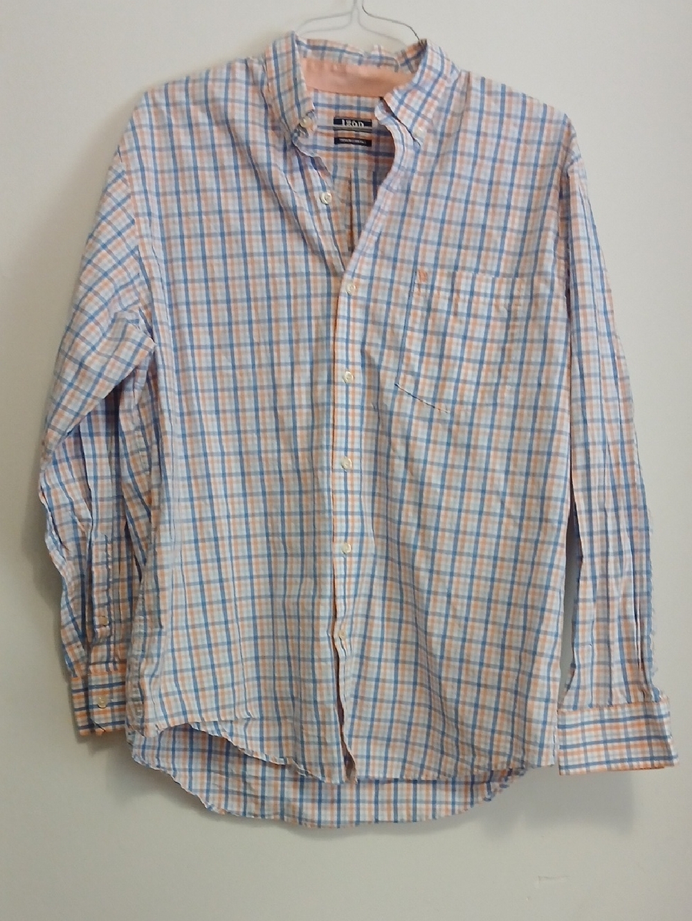 Izod Button Down-Mens L-100% Cotton Pastel Plaid-Spring/Summer-Premium Essential